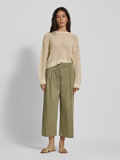 Marc Cain Wide Leg Bundfaltenhose mit verkürztem Schnitt Oliv 1