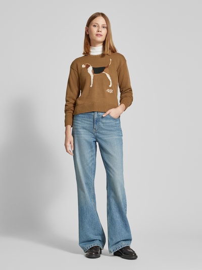 Lauren Ralph Lauren Gebreide pullover met motiefstitching, model 'RIEDNEE'' Camel - 1