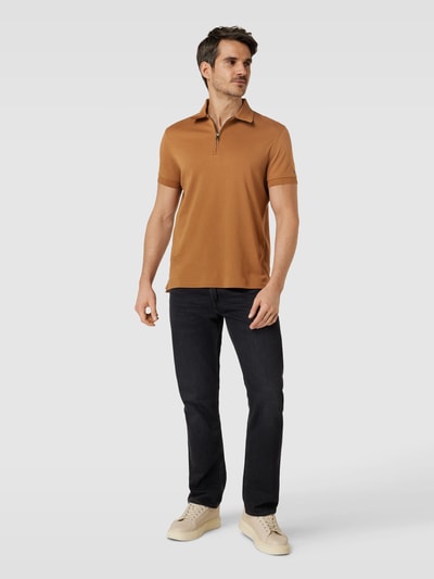 Tommy Hilfiger Tailored Slim fit poloshirt met korte ritssluiting Kaki - 1