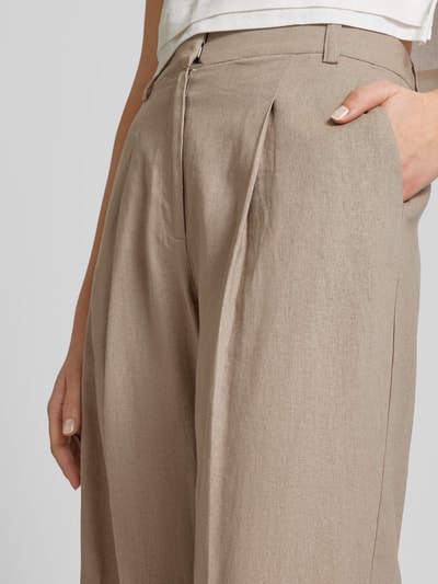 mbyM Wide leg linnen broek met bandplooien, model 'Cristiana' Taupe - 3