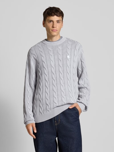 Carhartt Work In Progress Strickpullover mit Zopfmuster und Label-Stitching Rauchblau 4