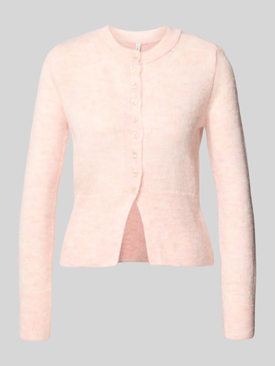 Produktfoto, Regular Fit Strickjacke mit einreihiger Knopfleiste Modell 'ELLA' von ONLY, Optik: Unifarben, Stricktextur, hellrosa Farbe