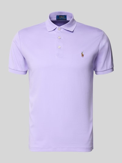 Produktfoto, Regular Fit Poloshirt aus reiner Baumwolle von Polo Ralph Lauren in Flieder, unifarben, kurzarm, Jersey-Struktur, Logo-Stitching.