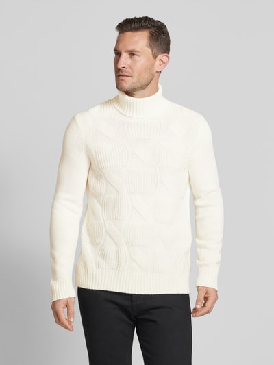 Brax Rollkragenpullover mit Label-Detail Modell 'Brian' Offwhite 4