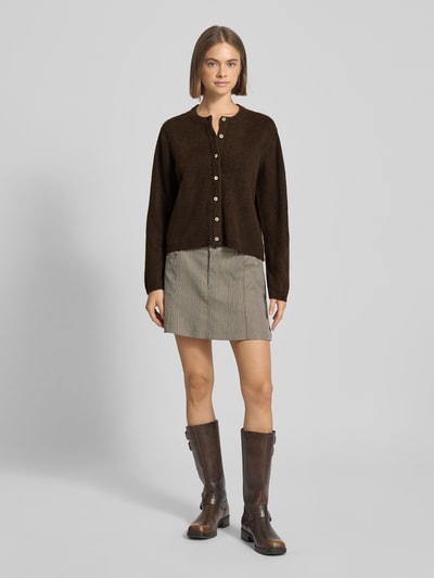 Only Loose fit gebreid jack met knoopsluiting, model 'SIMONI' Chocoladebruin - 1