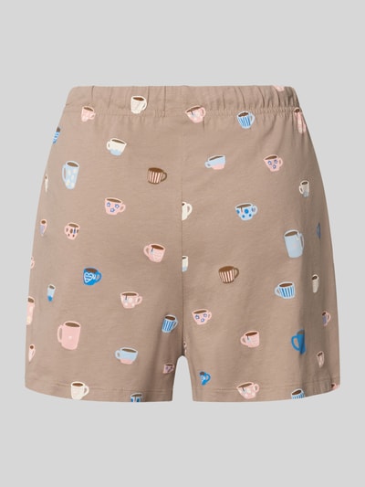 Produktfoto, Pyjama-Shorts mit elastischem Bund von Jake*s Casual in Beige mit Allover-Look, bunte Tassenmotive, Reine Baumwolle, Regular-Fit
