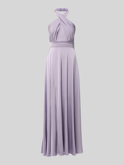 Produktfoto, Abendkleid aus Satin mit gelegten Falten von Laona in Flieder, taillierte Passform, Neckholder, Gehfalten, fließende Struktur