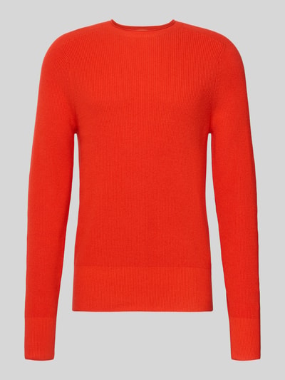 Produktfoto, Strickpullover aus Baumwoll-Kaschmir-Mix mit gerippten Abschlüssen von FTC-Cashmere, leuchtend rot, Regular-Fit, Rundhalsausschnitt