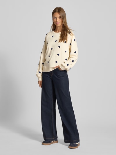 ICHI Sweatshirt met ribboorden, model 'KASURA' Offwhite - 1