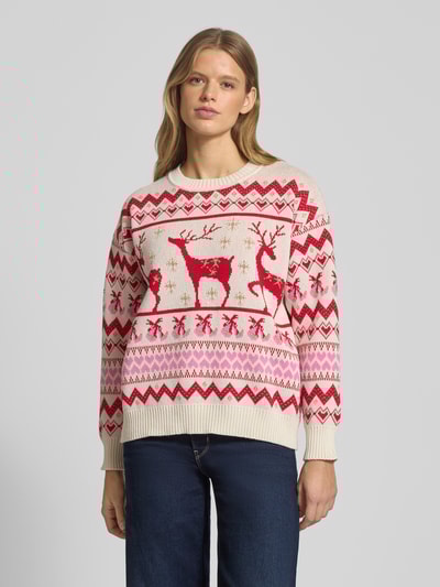 Only Sweter świąteczny o kroju relaxed fit z dwukolorowej dzianiny model ‘XMAS RAIN’ Różowy 4