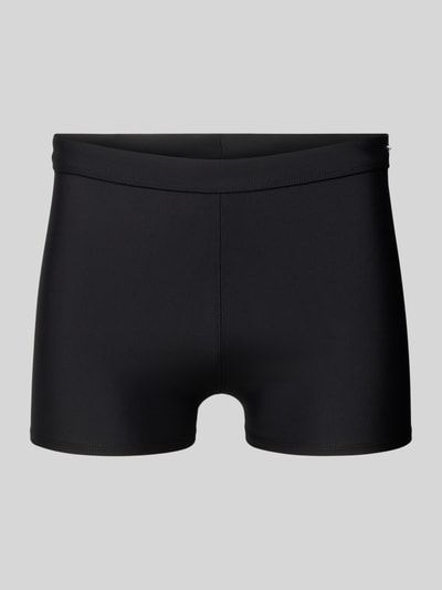 Produktfoto, Slim Fit Bade-Trunks mit Logo-Detail von Calvin Klein Underwear in Schwarz, elastischer Material-Mix, glatte Textur, elastischer Bund