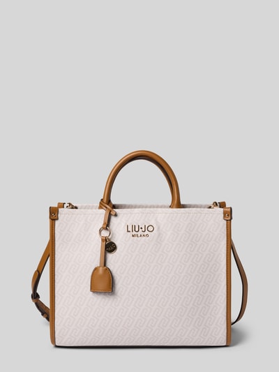 Produktfoto, Handtasche mit Logo-Applikation in Leder-Optik von Liu Jo White, beige-braune Farbtöne, goldene Details, strukturierte Oberfläche