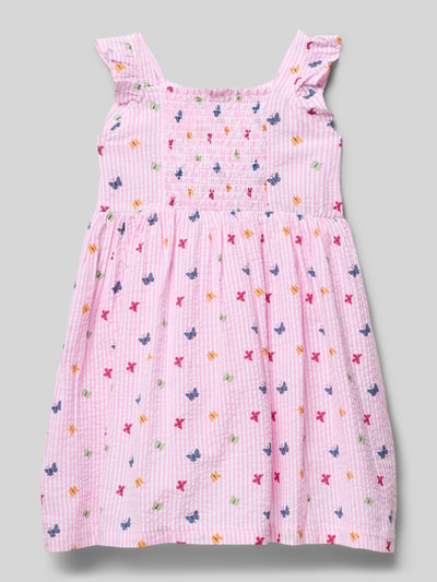 Produktfoto, Regular Fit Kleid mit Rüschenbesatz von Blue Seven, Baumwolle, Allover-Motiv-Print, Falten-Optik, pink-weiß mit bunten Details