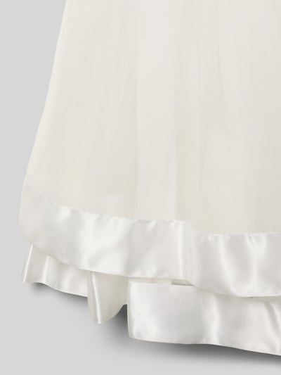 Produktfoto, 'Kleid mit Tüll und rückseitigem Reißverschluss' od Guess, biała A-linia, tkanina z dodatkiem stretchu, tiul, okrągły dekolt