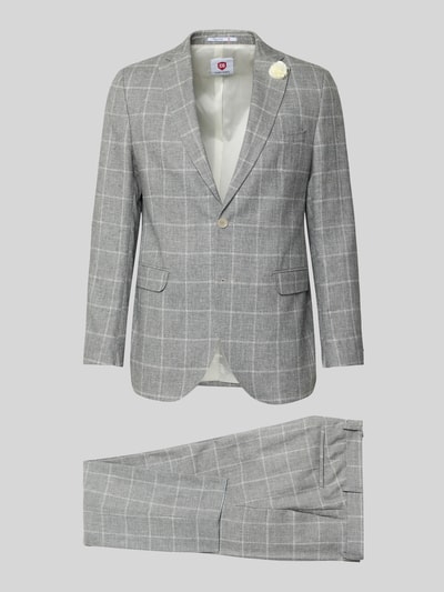Productfoto, lichtgrijze linnenmix Slim Fit Anzug met 2-Knopf-Sakko Modell 'Paul/Paco' van CG - Club of Gents met ruitstructuur en reverskraag