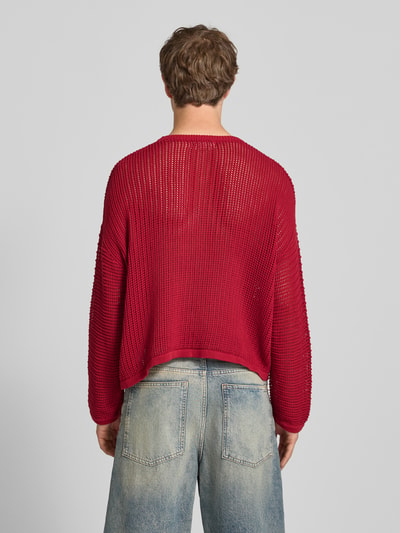 ANOTHER COTTON LAB sweter z dzianiny z detale z logo i okrągły dekolt Bordowy 5