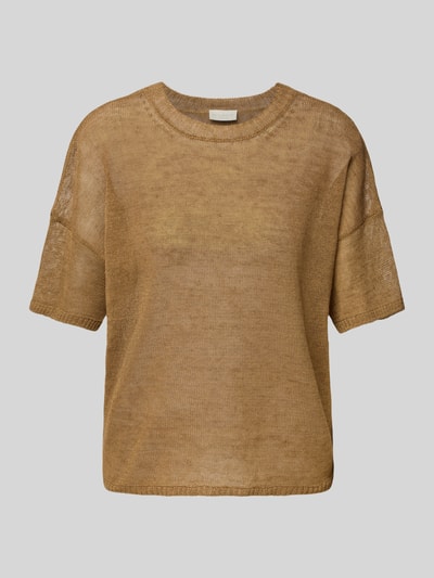 Milano Italy Gebreid shirt met ronde hals Camel - 2
