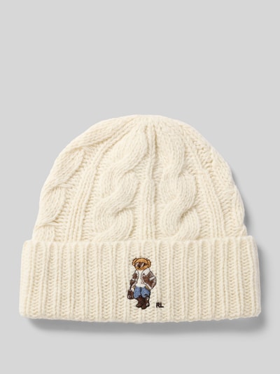 Polo Ralph Lauren Mütze aus Wolle mit Bärenstickerei Offwhite 1