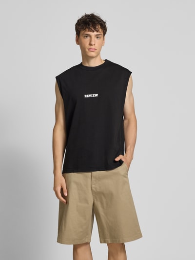 REVIEW Tanktop met labelprint Zwart - 4