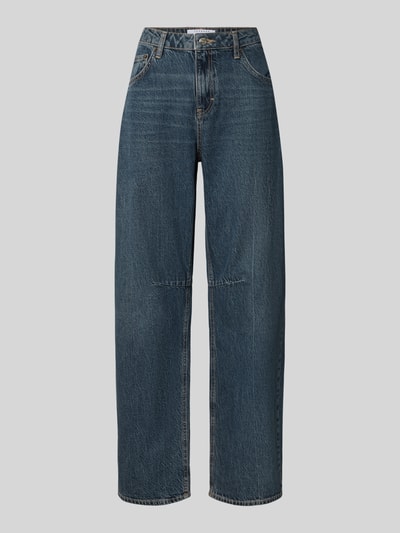 Produktfoto, Barrel Fit Jeans aus reiner Baumwolle mit Gürtelschlaufen von Topshop in Blau, 5-Pocket-Design, strukturierte Oberfläche