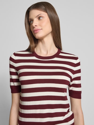 Jake*s Casual Gebreid shirt van viscosemix met streepmotief Donkerrood - 3