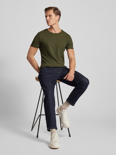 Casual Friday T-shirt met geribde ronde hals Kaki - 1