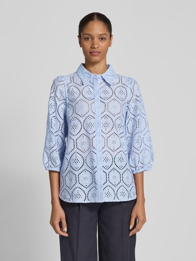 FREE/QUENT Bluzka o kroju regular fit z haftem angielskim model ‘Agy’ Jasnoniebieski 4