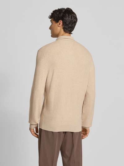 MCNEAL Slim fit gebreid jack van viscosemix met platte kraag Zand gemêleerd - 5