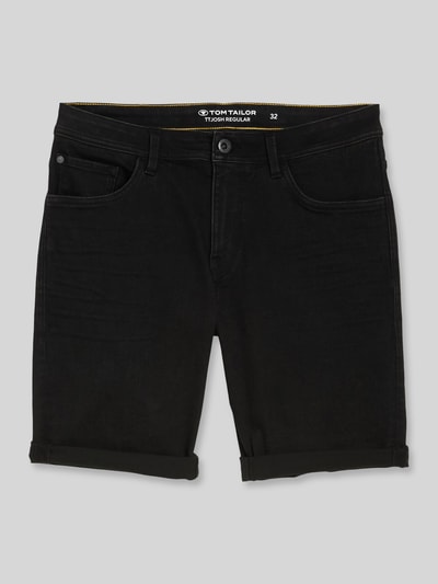 Produktfoto, Regular Fit Jeans Bermudas aus katoenmix van Tom Tailor in zwarte denimlook met labelpatch, 5-pocketmodel, knoop- en ritssluiting