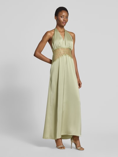 Neo Noir Maxi-jurk van satijn met tailleband van kant model 'Jasine' Mintgroen - 1