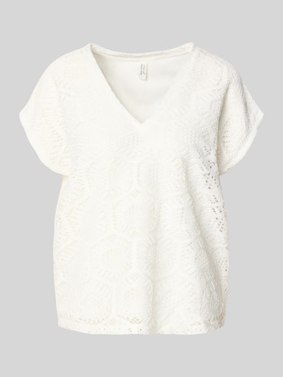 Produktfoto, Boxy Fit T-Shirt mit semitransparentem Besatz Modell 'IRIS' von Vero Moda, ajour-strick, abstraktes Muster, unifarben, bez rękawów, V-dekolt, damska koszulka