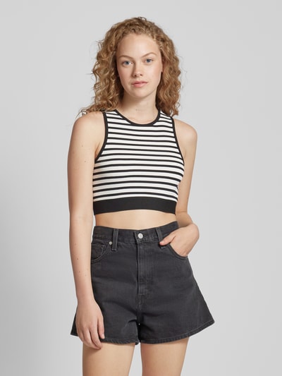 Only Korte top met streepmotief, model 'MIMI' Zwart - 4