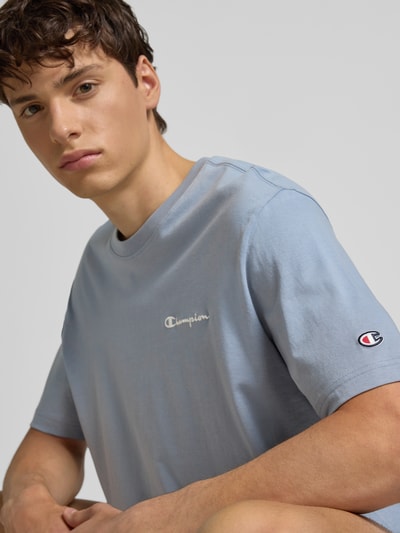 CHAMPION T-shirt met logostitchings en ronde hals Rookblauw - 3