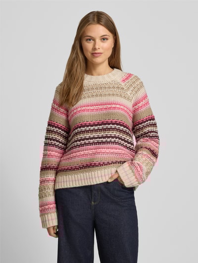 YAS Sweter z dzianiny z okrągłym dekoltem model ‘BIBI’ Mocnoróżowy 4