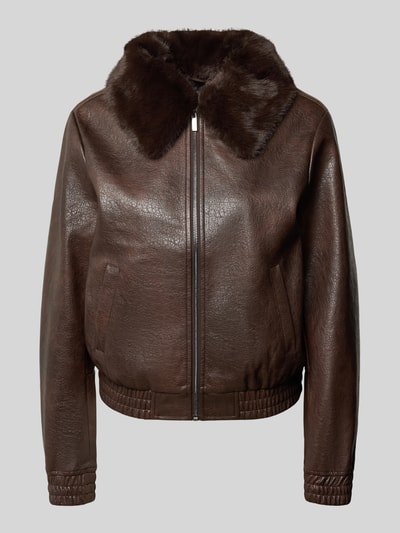 Produktfoto, Jacke in Leder-Optik mit Kunstfell von zero, braun, Reißverschluss, Umlegekragen, Regular Fit, glatte Textur