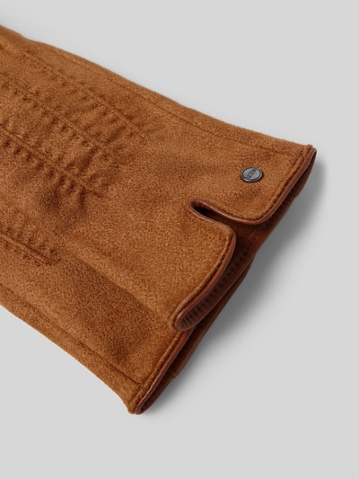 EEM Slim Fit Handschuhe mit Ziernähten Cognac 2