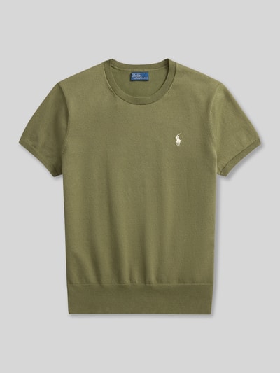 Produktfoto, Regular Fit Kurzarmpullover mit Logo-Stitching von Polo Ralph Lauren, mieszanka bawełny, okrągły dekolt, zakończenia rękawów