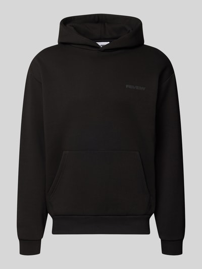 Produktfoto, Relaxed Fit Sweatshirt aus Baumwoll-Mix mit Känguru-Tasche von REVIEW, Schwarz, elastische Abschlüsse, Label-Detail, Kapuze
