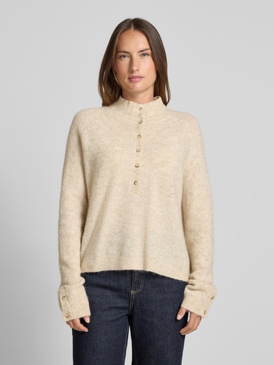 MSCH Copenhagen Strickpullover mit Stehkragen und Knopfleiste Beige 4