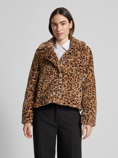 Vero Moda Cropped Kunstpelzjacke mit Animal-Print Modell 'LISSY' Schoko 4