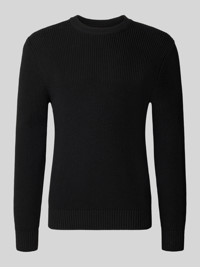 Produktfoto, Regular Fit Strickpullover aus reiner Baumwolle von MCNEAL in Schwarz, Rundhalsausschnitt, elastische Abschlüsse, strukturierte Oberfläche