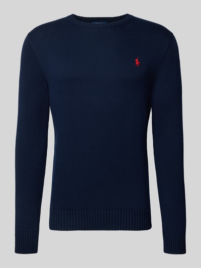 Produktfoto, Sweter z dzianiny z bawełny Polo Ralph Lauren, krój regular fit, prążkowane wykończenia, okrągły dekolt, wyhaftowane logo