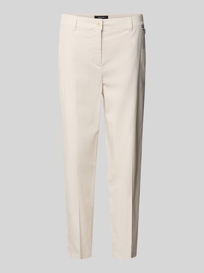 Productfoto, Hose mit Bügelfalten und Eingrifftaschen van Marc Cain in crèmekleur, katoenmix met viscose, regular fit, siernaden, labeldetail, steekzakken, taillewijdte 40 cm, binnenbeenlengte 68 cm