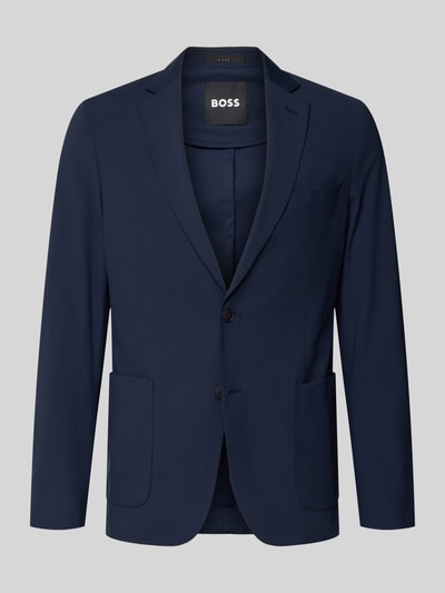 Produktfoto, Slim Fit Anzugsakko mit Reverskragen Modell 'P-HANRY-J-WG-233' von BOSS in Dunkelblau, Optik: Unifarben, Abnäher, Zwei-Knopf-Verschluss, Brusttasche, aufgesetzte Seitentasche, Materialverarbeitung: Four-Way-Stretch