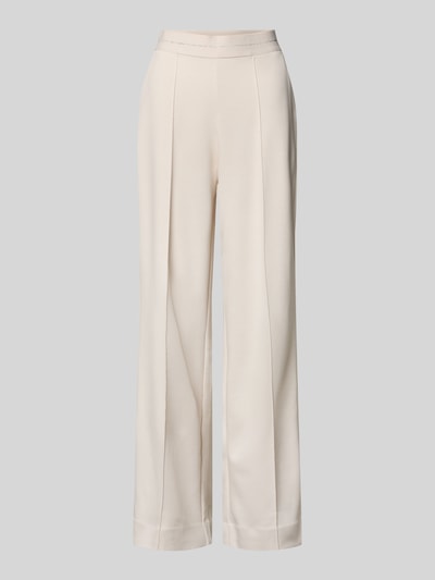 Produktfoto, Wide Fit Stoffhose mit Viskose-Anteil Modell 'Lurex' von monari in Beige, elastischer Bund, Eingrifftaschen, dezente Glanzstruktur