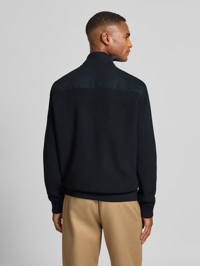 bugatti Gebreid jack met suède aan de voorkant en opstaande kraag Marineblauw - 5