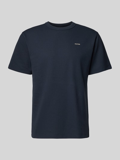 Produktfoto, donkerblauw Regular Fit T-Shirt met structuurpatroon van G-Star Raw, ronde hals, logo op borst, ruglengte maat M 71 cm