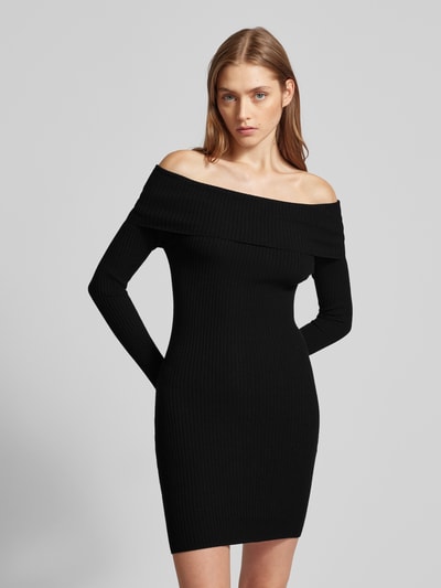 Review Off-Shoulder-Kleid in Ripp-Optik Black 4