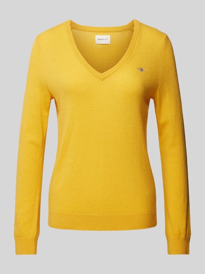 Gant Wollen pullover met V-hals Geel - 2