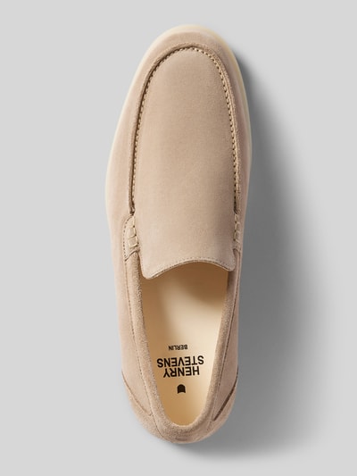 Produktfoto, Loafers aus Leder Modell 'Elia' von Henry Stevens in Beige mit abgerundeter Spitze und glatter Textur, Draufsicht, Herrenmodell